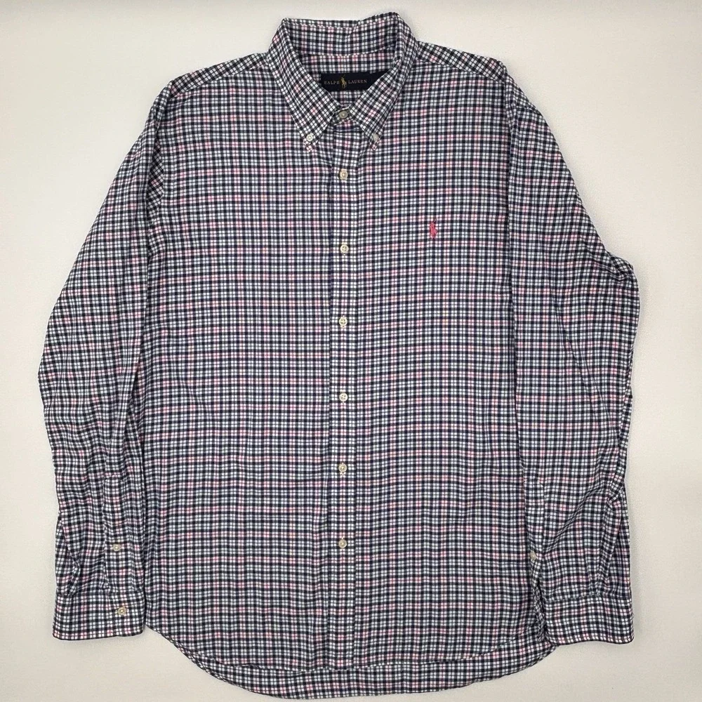 Polo Ralph Lauren Shirt XL Mens Button Down Multi Color Check Pink Pony Cotton